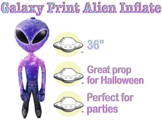 36 inch Galaxy Print Alien Inflate with Extra Large Black Eyes - Party Favor - Carnival Prize