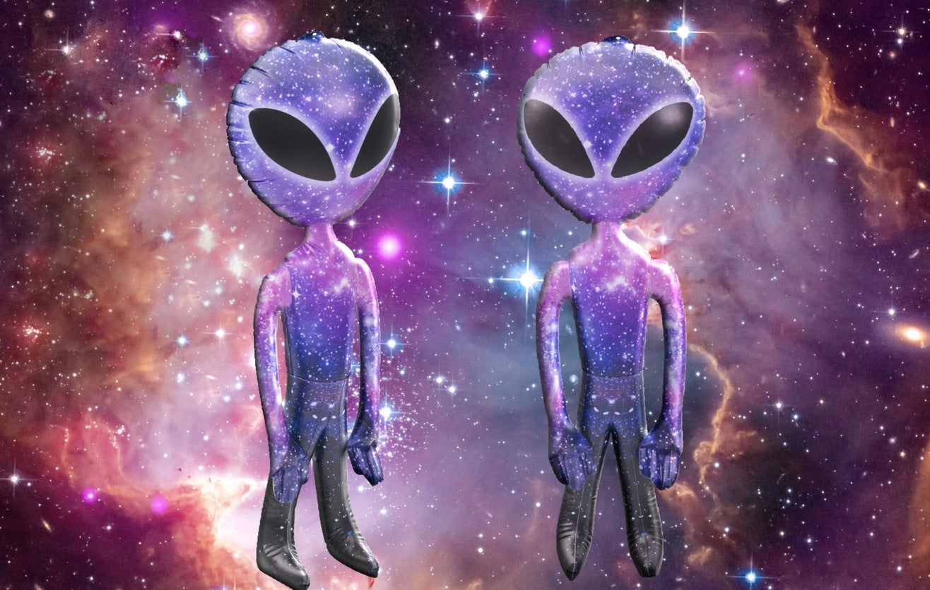 36 inch Galaxy Print Alien Inflate with Extra Large Black Eyes - Party Favor - Carnival Prize