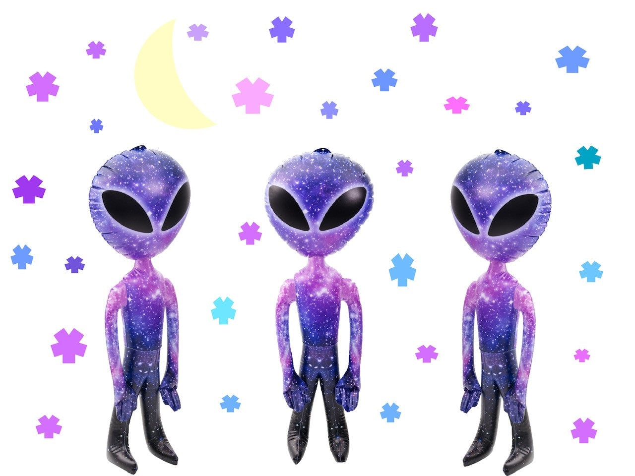 36 inch Galaxy Print Alien Inflate with Extra Large Black Eyes - Party Favor - Carnival Prize