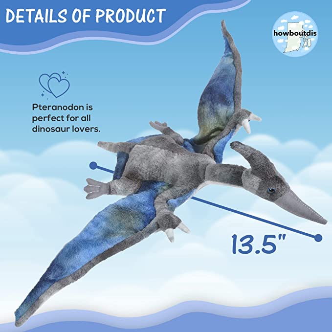 13.5 inch Pteranodon Stuffed Dinosaur Plush - Dinosaur Stuffed Animal with Ultra Soft Plush Design - Great Prize or Gift for Someone Special