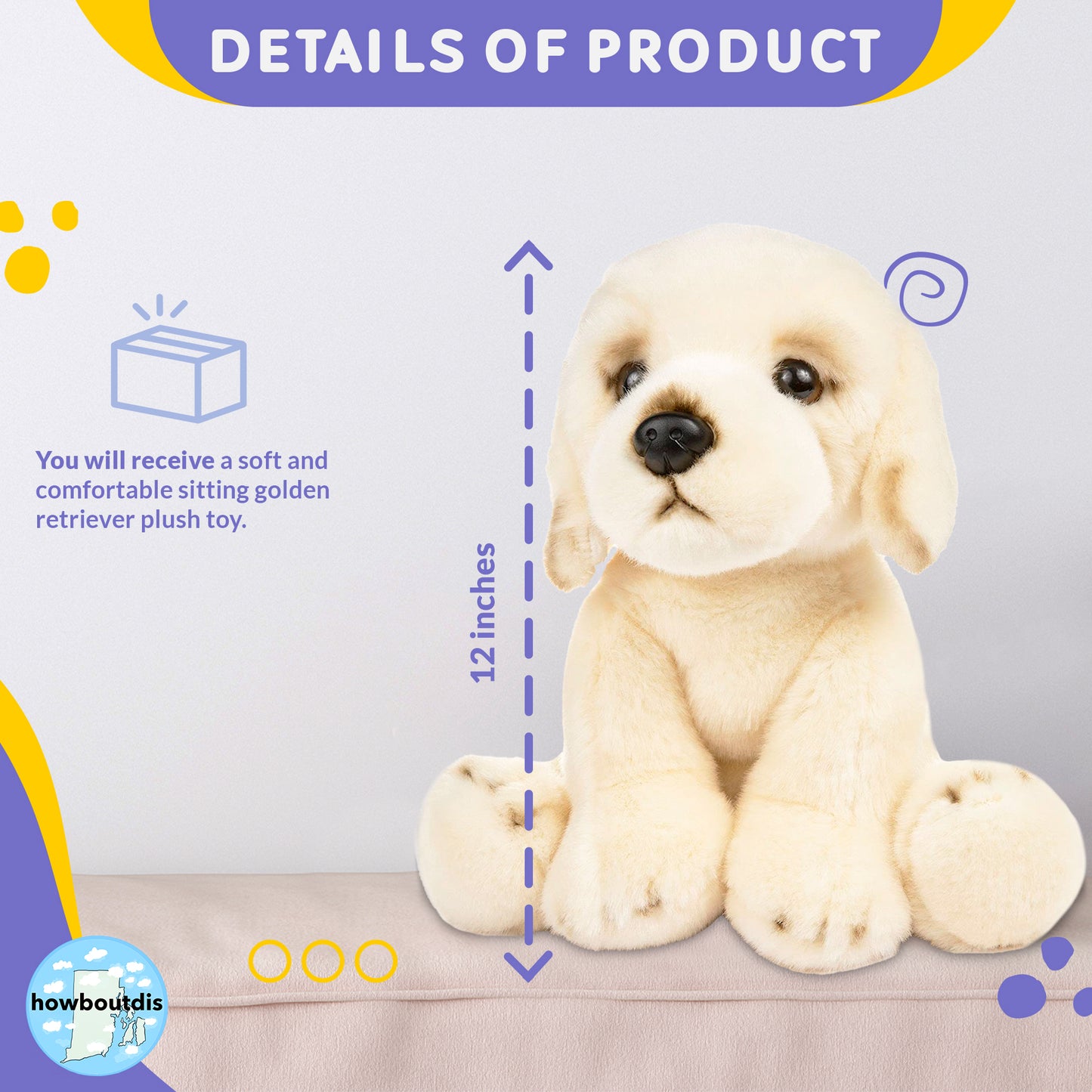 White, Fluffy, Adorable, Plush 12 inch Golden Retriever Puppy - Super Cuddly - Great Gift Idea for Anyone- Perfect for Animal Lovers of All Ages - Ages 3+