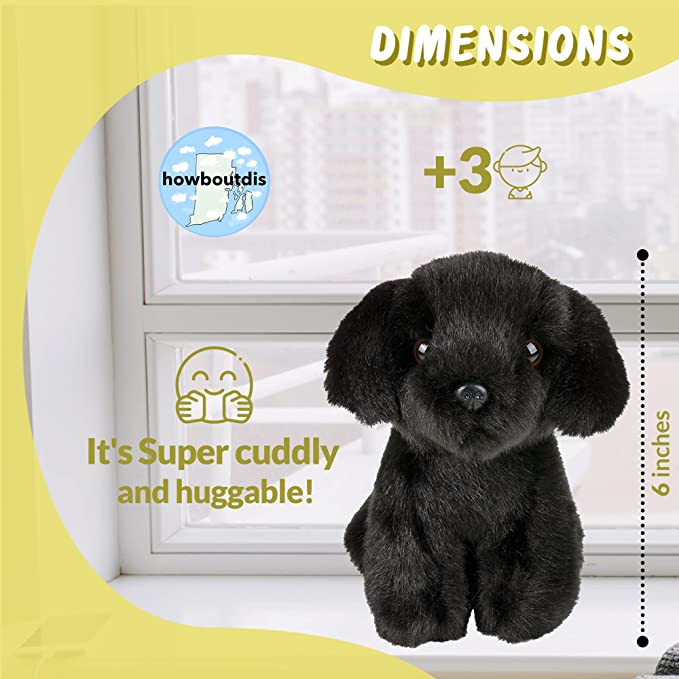 Fluffy, Adorable 6 inch Plush Black Lab Puppy - Super Cuddly and Huggable - Great Gift Idea for Anyone- Even Your Pup - Perfect for Animal Lovers of All Ages, Ages 3+