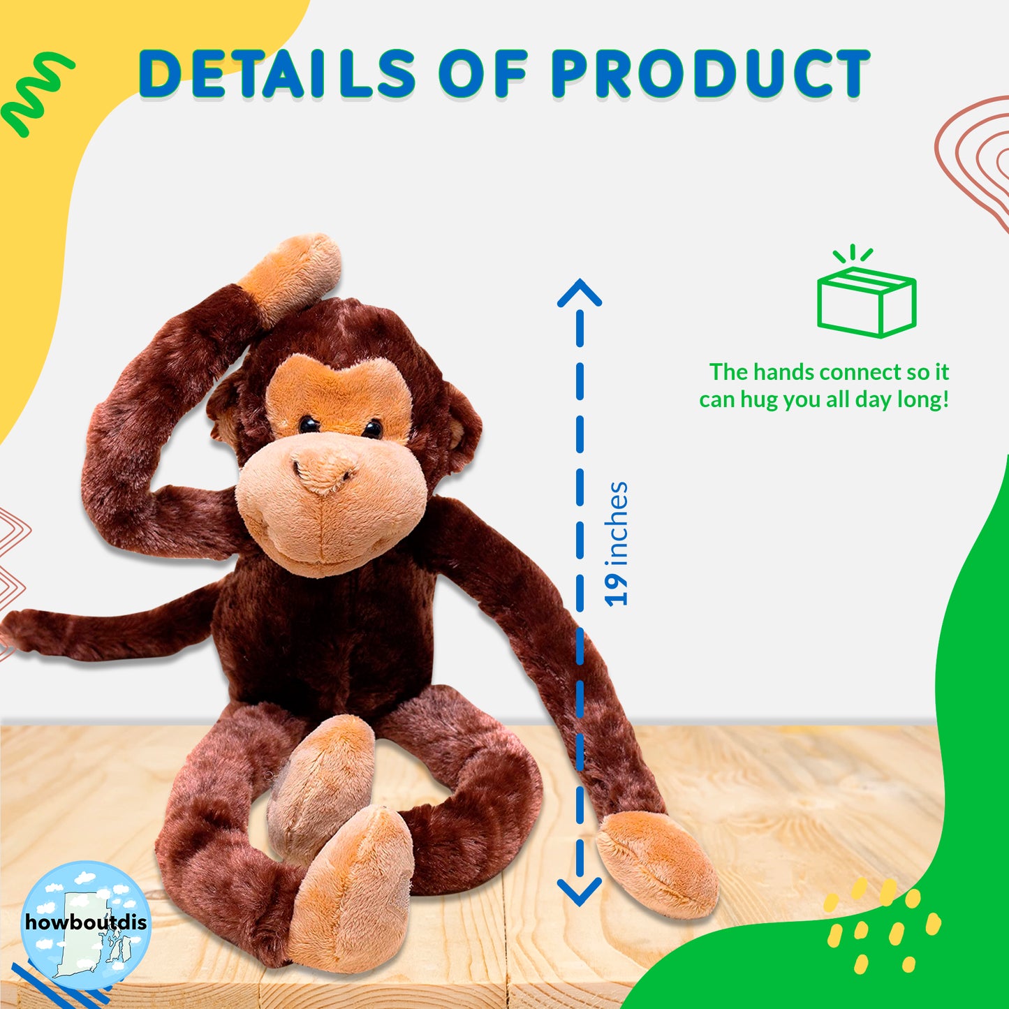 24-Inch Hanging Monkey Stuffed Animal – Hands Connect to Feet - Monkey Toy with Specially Designed Ultra Soft Plush Feel - Great Gift for Kids Ages 3+