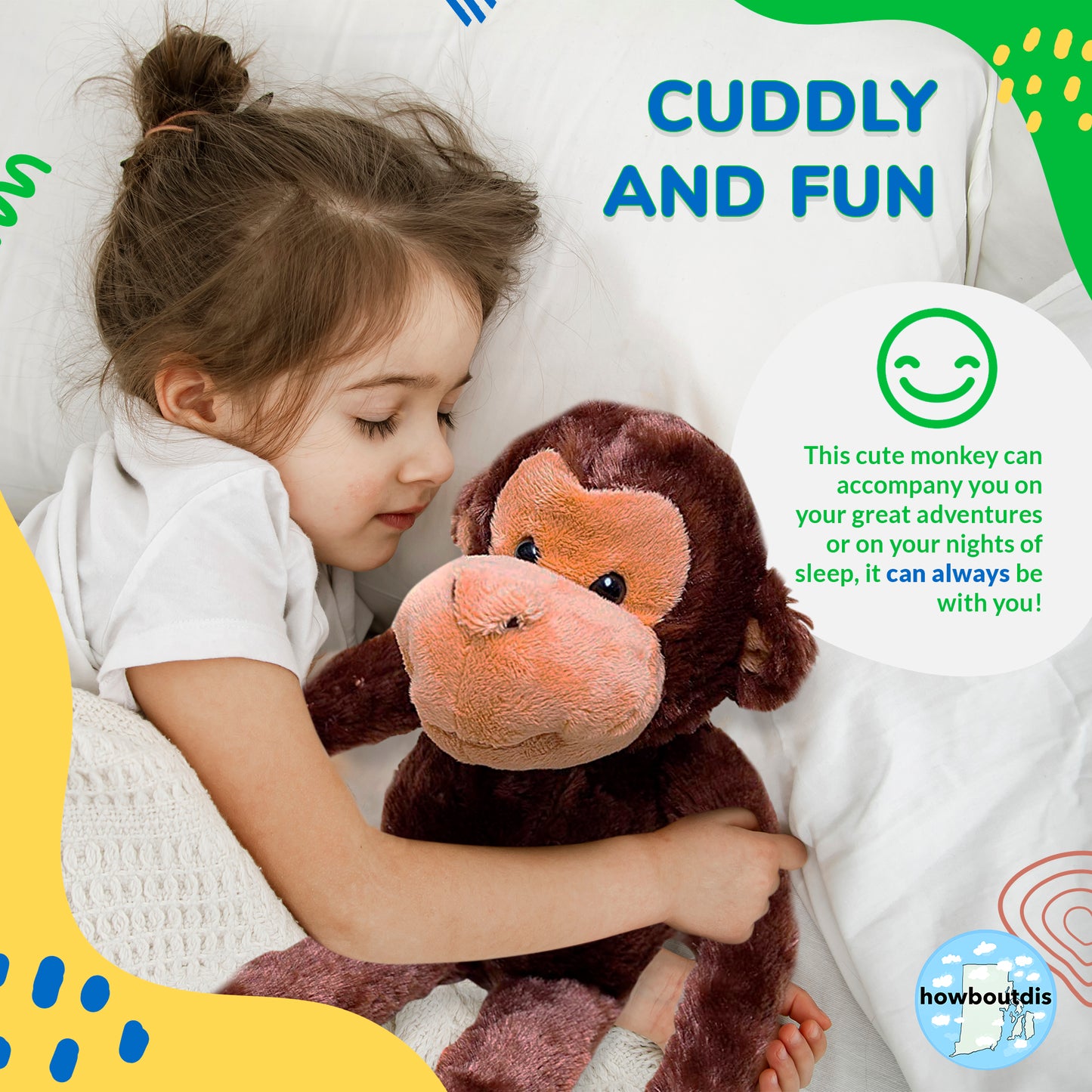 24-Inch Hanging Monkey Stuffed Animal – Hands Connect to Feet - Monkey Toy with Specially Designed Ultra Soft Plush Feel - Great Gift for Kids Ages 3+