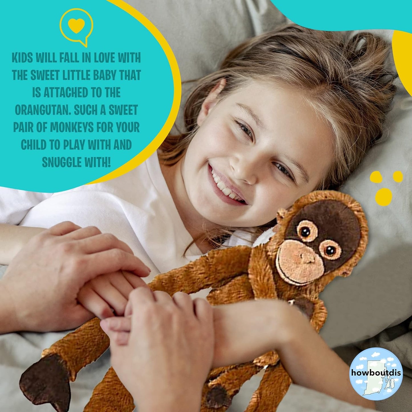 32-Inch Hanging Long Arm Plush Orangutan with Baby - Feet Connect to Hands - So Soft and Huggable Great Gift for Kids- Ages 3+