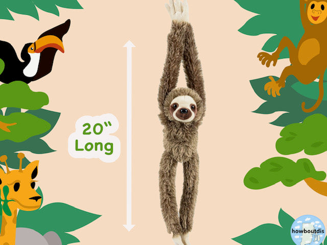 20 inch Brown Hanging Sloth - Stuffed Animal - Ultra Soft Plush - Hands and Feet Connect - Realistic Design - Great Gift or Prize