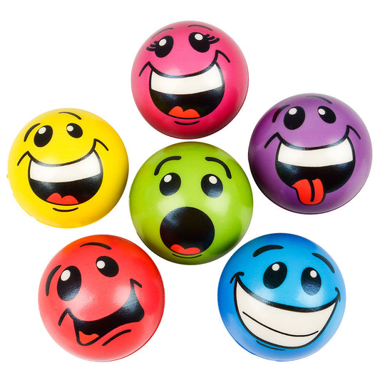 a Pack of (Two Stress Balls), 2.5 inch Silly Face Stress Balls - Foam Stress Ball - Anxiety Reliever - Party Favor - Gift or Stocking Stuffer - Assorted Colors and Designs