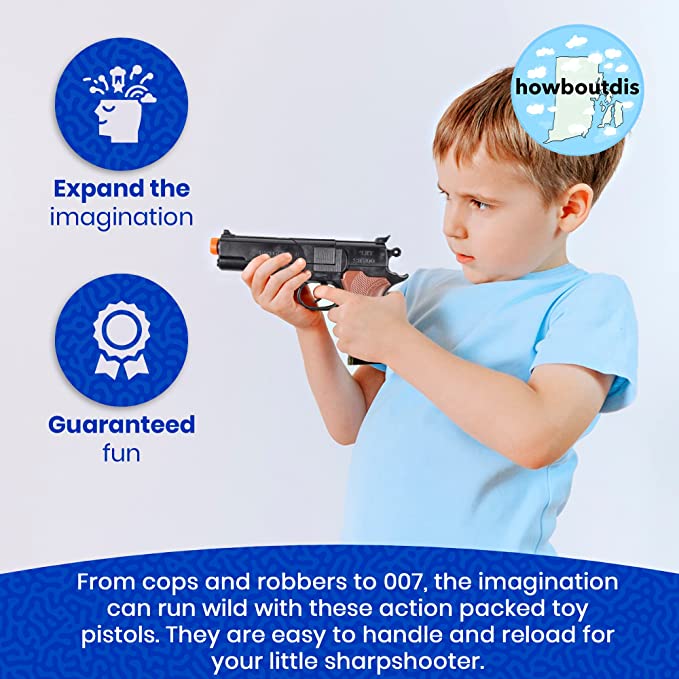 Cap Plastic Pistol Toy Gun for Kids - (2) Pistols per Order - Kid Safe for Action Fun - Birthdays, Holidays, Prizes, Costume Accessory