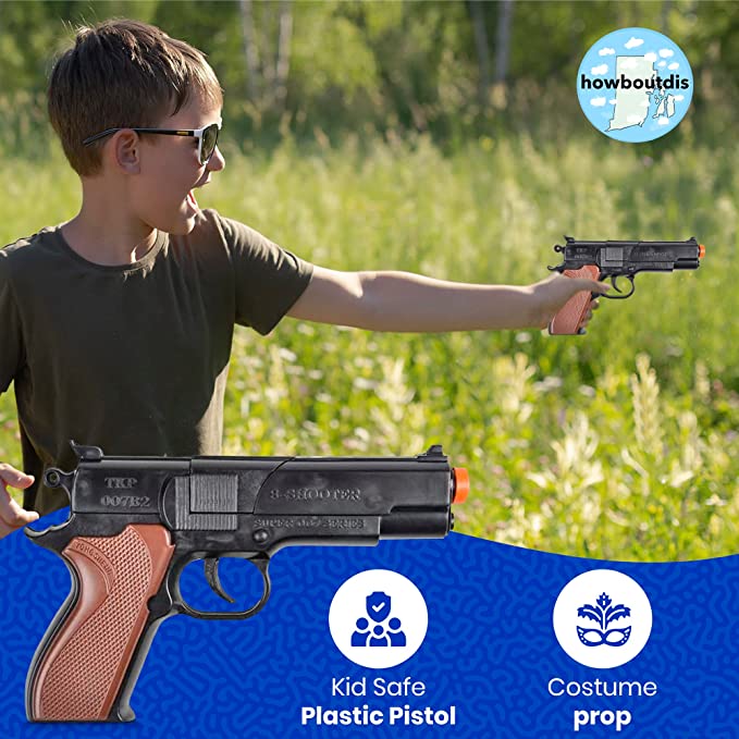 Cap Plastic Pistol Toy Gun for Kids - (2) Pistols per Order - Kid Safe for Action Fun - Birthdays, Holidays, Prizes, Costume Accessory