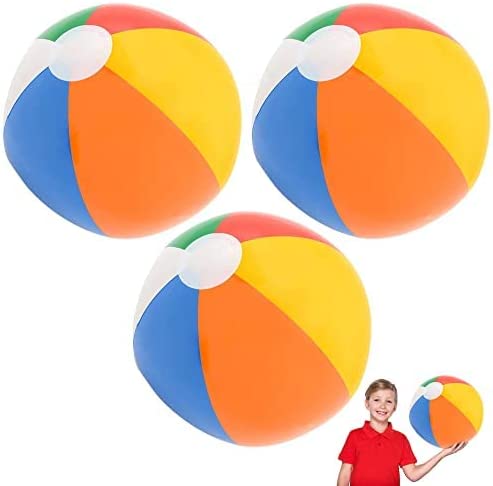 Beach Balls Pack of (3) 12 Inch Inflatable Multi-Colored Beach Balls-Great for Beach, Pool, Decorations, Party Favors and More!