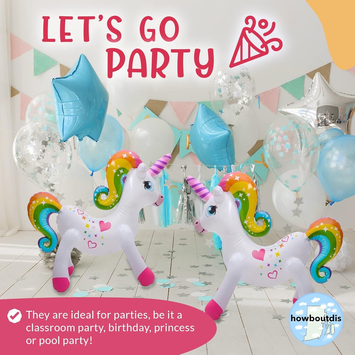 24 inch Inflatable Unicorns -2 Pack - So Much Fun - Adorable as Decorations, Great Gifts, Cool Giveaways - Ages 3+