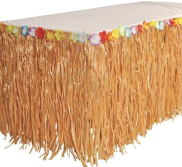 Grass Table Skirt, 9 feet by 29 inches Raffia Style Fringe Party Decoration - Great for Summer - Tropical - Luau - Moana themed Birthdays - Graduations or Costume Parties -1 Piece