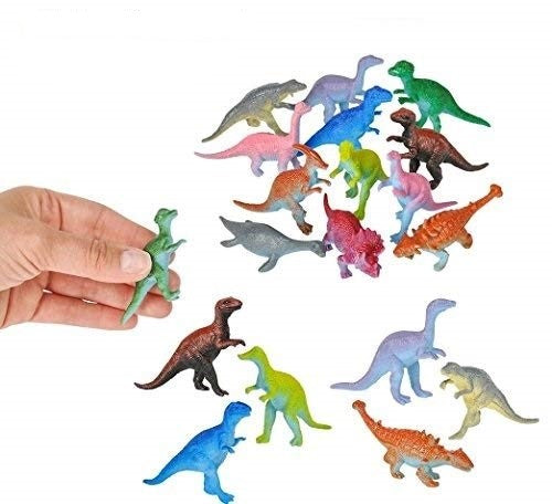 24-Piece Set of Mini 3 inch Plastic Dinosaurs - Assorted Colors & Styles - Great Fundraiser - Party Favor - Carnival Prize & Cake Topper