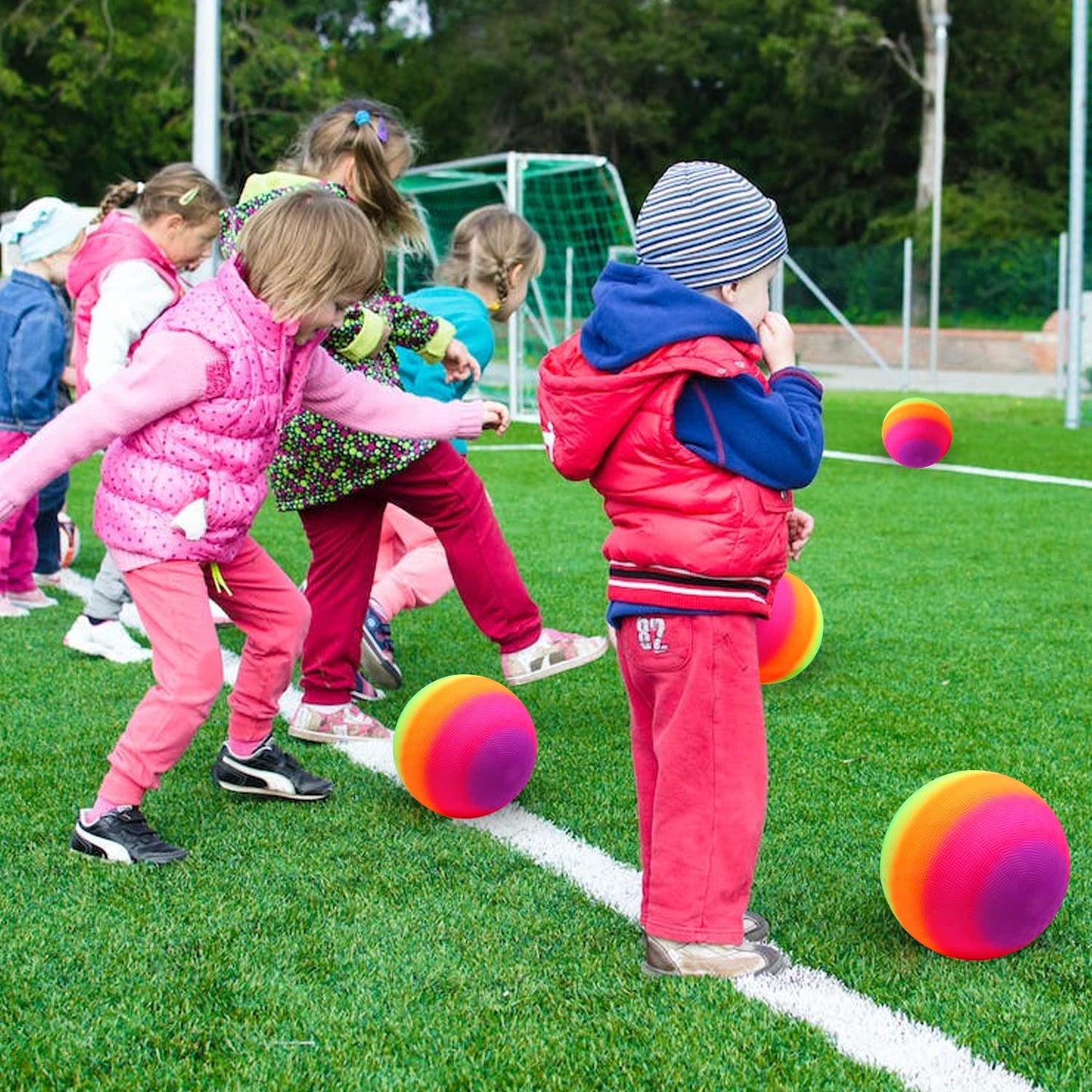 8.5 inch Rainbow Playground Ball for Kids - Bouncy 8.5 inch Rubber Ball - Four Square - Kickball - Beach Fun - Durable Outside Play Toys for Boys & Girls - Sold Deflated - Ages 2+