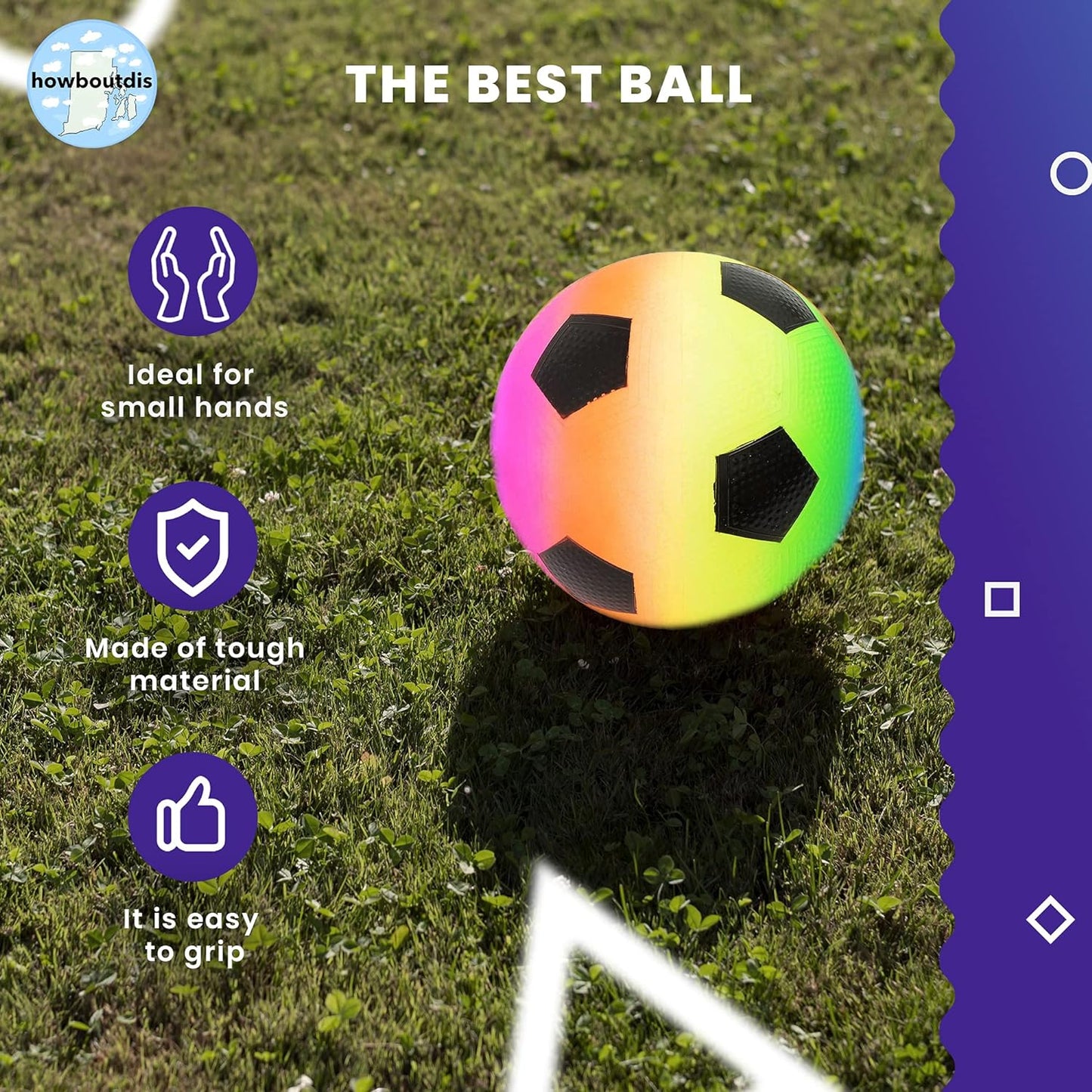 9 Inch Rainbow Inflatable Soccer Ball for Kids-Fun Backyard Game Ball- Bright Neon Color-Ages 3+