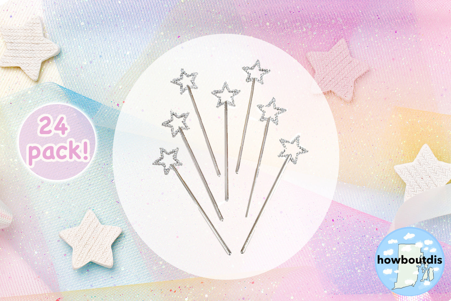 (24) Pack of Silver, Sparkly Star Wands – These Magical Wands are a Perfect Addition to Your Dress Up Clothes or Halloween Costume! Be a Princess, Fairy, Butterfly or Dancer – Prize or Party Favor