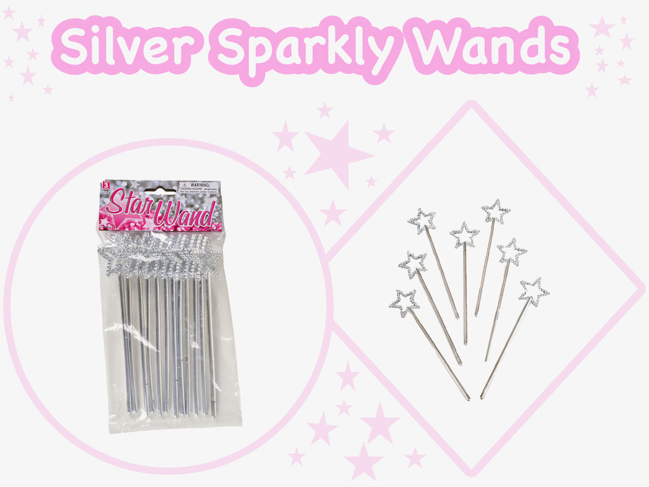 (24) Pack of Silver, Sparkly Star Wands – These Magical Wands are a Perfect Addition to Your Dress Up Clothes or Halloween Costume! Be a Princess, Fairy, Butterfly or Dancer – Prize or Party Favor