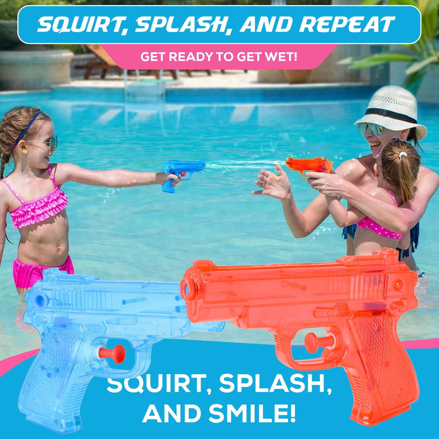 Water Squirter Pistols - Set of (12) 5.5 Inch Water Guns for Kids - Party Favors - Pool, Beach & Outdoor Fun - Prizes