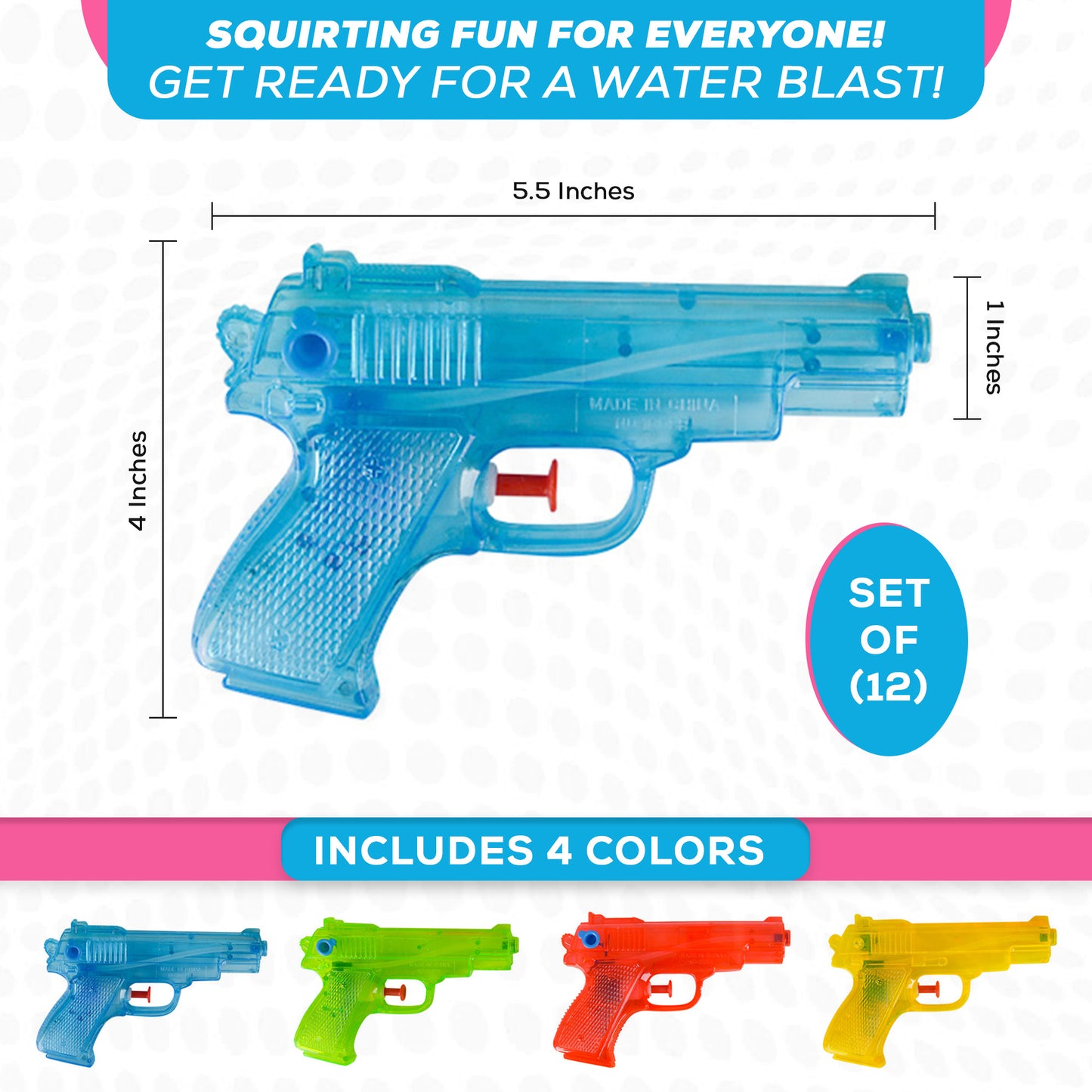 Water Squirter Pistols - Set of (12) 5.5 Inch Water Guns for Kids - Party Favors - Pool, Beach & Outdoor Fun - Prizes