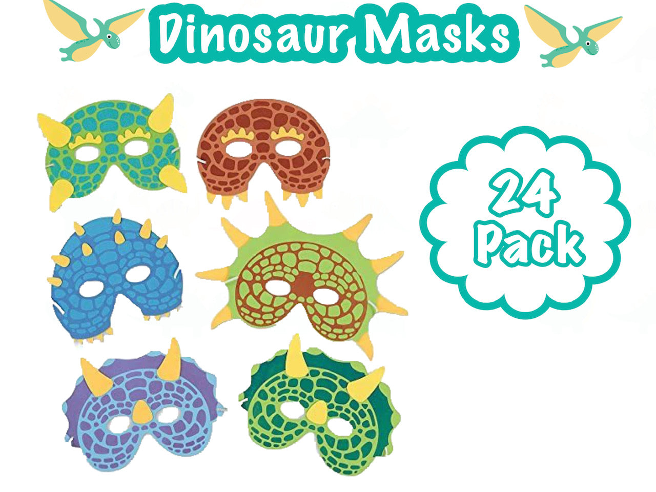 (24) Foam Dinosaur Masks for Kids Themed Party - Great Party Favors - Masquerade and Halloween Masks