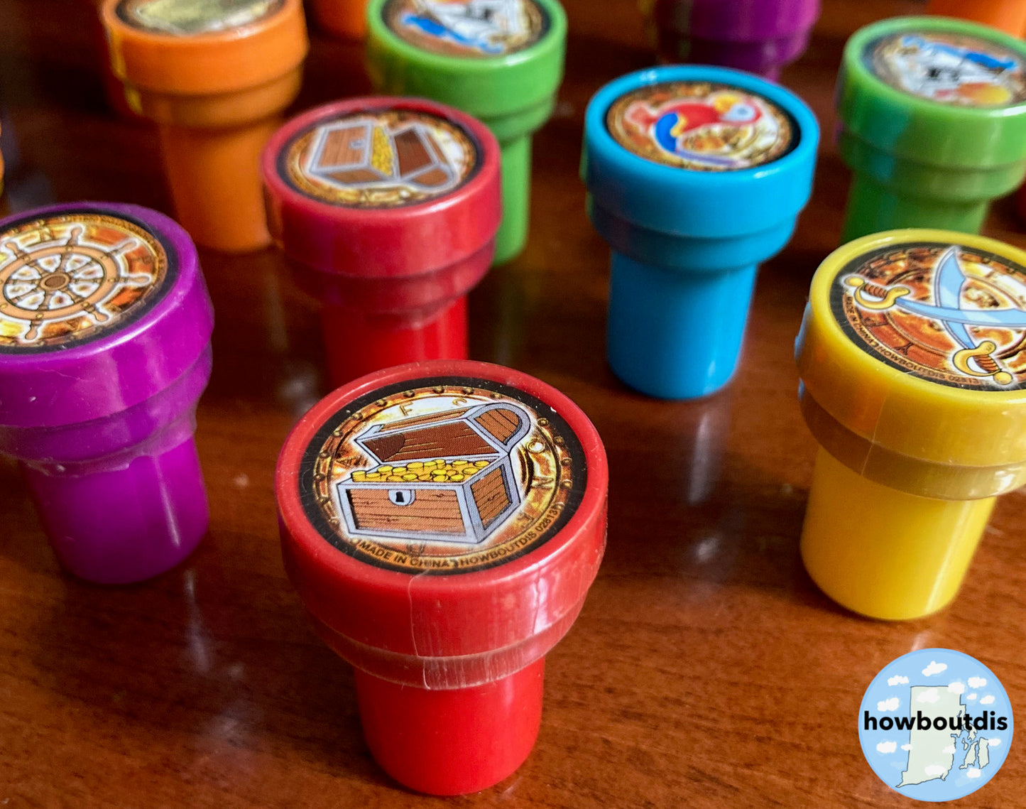 Pirate Party Supplies - 24 Pieces - 1.4 inch Colorful Pirate Stampers - Party Favor - Activity - Craft Time - Stocking Stuffer