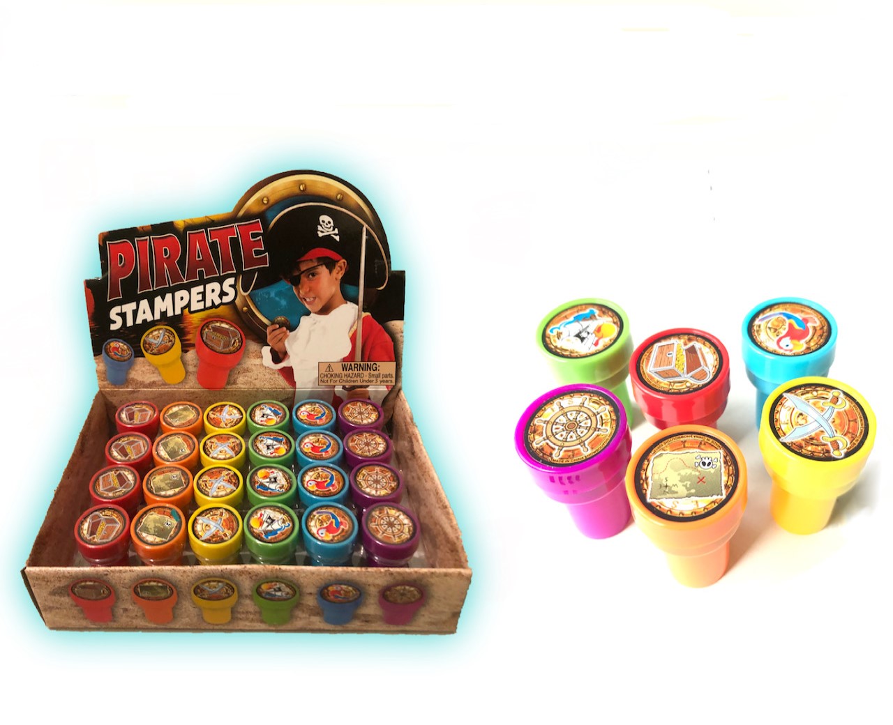 Pirate Party Supplies - 24 Pieces - 1.4 inch Colorful Pirate Stampers - Party Favor - Activity - Craft Time - Stocking Stuffer