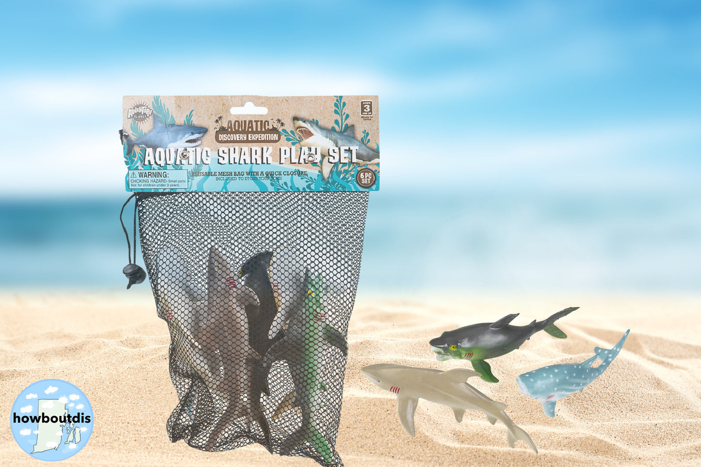 Six Piece Shark Set – Realistic Looking Ocean Sharks – Great for Party Favors, Bath Time, Shark Week – Reusable Mesh Bag – Measuring 5.5 – 7.5 inches.